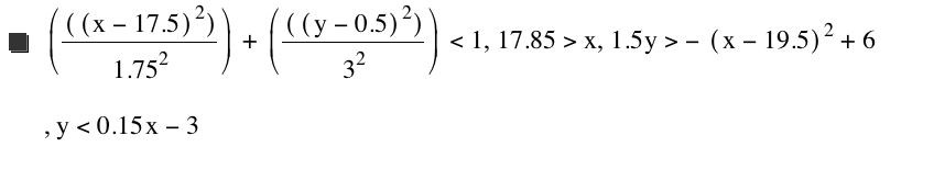 [[[x-17.5]^2]/1.75^2]+[[[y-0.5]^2]/3^2]<1,17.85>x,1.5*y>-[x-19.5]^2+6,y<0.15*x-3