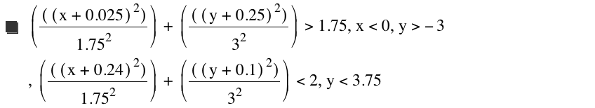 [[[x+0.025]^2]/1.75^2]+[[[y+0.25]^2]/3^2]>1.75,x<0,y>-3,[[[x+0.24]^2]/1.75^2]+[[[y+0.1]^2]/3^2]<2,y<3.75