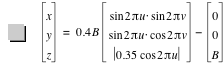 vector(x,y,z)=0.4*B*vector(sin(2*pi*u)*sin(2*pi*v),sin(2*pi*u)*cos(2*pi*v),abs(0.35*cos(2*pi*u)))-vector(0,0,B)