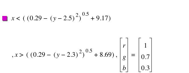 x<[[0.29-[y-2.5]^2]^0.5+9.17],x>[[0.29-[y-2.3]^2]^0.5+8.69],vector(r,g,b)=vector(1,0.7,0.3)