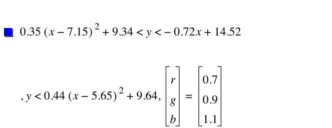 0.35*[x-7.15]^2+9.34<y<-(0.72*x)+14.52,y<0.44*[x-5.65]^2+9.640000000000001,vector(r,g,b)=vector(0.7,0.9,1.1)