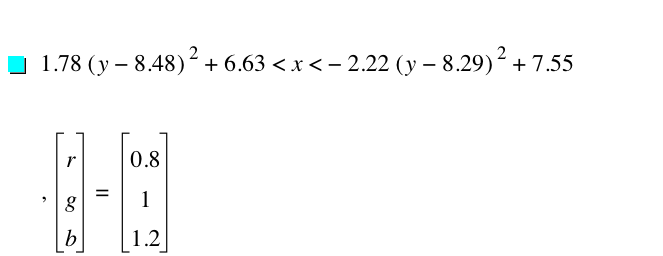 1.78*[y-8.48]^2+6.63<x<-(2.22*[y-8.289999999999999]^2)+7.55,vector(r,g,b)=vector(0.8,1,1.2)