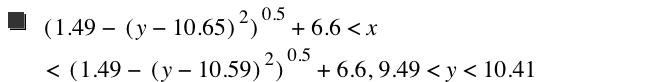 [1.49-[y-10.65]^2]^0.5+6.6<x<[1.49-[y-10.59]^2]^0.5+6.6,9.49<y<10.41