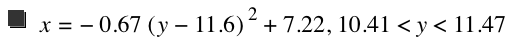 x=-(0.67*[y-11.6]^2)+7.22,10.41<y<11.47