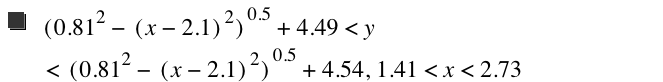 [0.8100000000000001^2-[x-2.1]^2]^0.5+4.49<y<[0.8100000000000001^2-[x-2.1]^2]^0.5+4.54,1.41<x<2.73
