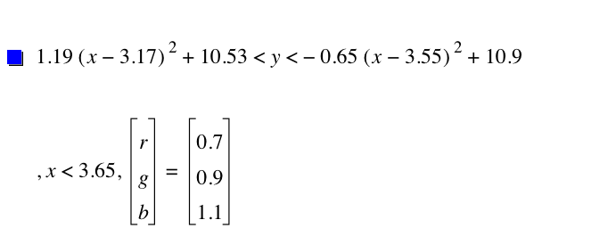 1.19*[x-3.17]^2+10.53<y<-(0.65*[x-3.55]^2)+10.9,x<3.65,vector(r,g,b)=vector(0.7,0.9,1.1)