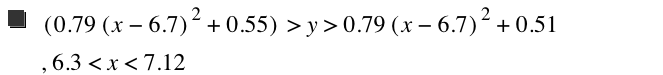 [0.79*[x-6.7]^2+0.55]>y>0.79*[x-6.7]^2+0.51,6.3<x<7.12