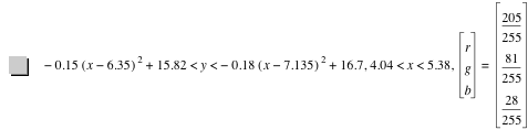 -(0.15*[x-6.35]^2)+15.82<y<-(0.18*[x-7.135]^2)+16.7,4.04<x<5.38,vector(r,g,b)=vector(205/255,81/255,28/255)