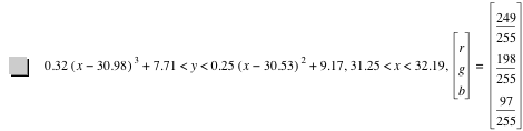 0.32*[x-30.98]^3+7.71<y<0.25*[x-30.53]^2+9.17,31.25<x<32.19,vector(r,g,b)=vector(249/255,198/255,97/255)