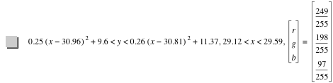 0.25*[x-30.96]^2+9.6<y<0.26*[x-30.81]^2+11.37,29.12<x<29.59,vector(r,g,b)=vector(249/255,198/255,97/255)