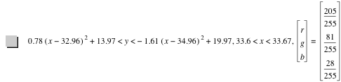 0.78*[x-32.96]^2+13.97<y<-(1.61*[x-34.96]^2)+19.97,33.6<x<33.67,vector(r,g,b)=vector(205/255,81/255,28/255)
