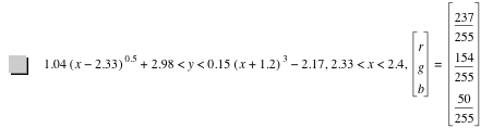 1.04*[x-2.33]^0.5+2.98<y<0.15*[x+1.2]^3-2.17,2.33<x<2.4,vector(r,g,b)=vector(237/255,154/255,50/255)