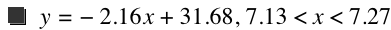 y=-(2.16*x)+31.68,7.13<x<7.27
