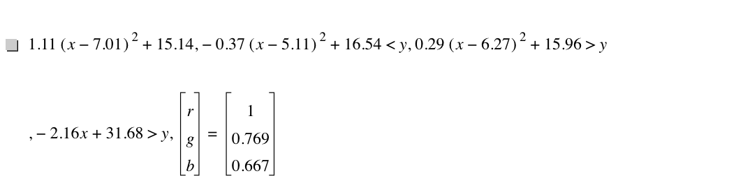1.11*[x-7.01]^2+15.14,-(0.37*[x-5.11]^2)+16.54<y,0.29*[x-6.27]^2+15.96>y,-(2.16*x)+31.68>y,vector(r,g,b)=vector(1,0.769,0.667)