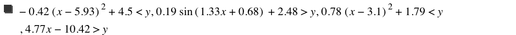 -(0.42*[x-5.93]^2)+4.5<y,0.19*sin([1.33*x+0.68])+2.48>y,0.78*[x-3.1]^2+1.79<y,4.77*x-10.42>y