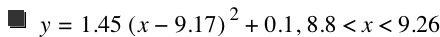 y=1.45*[x-9.17]^2+0.1,8.800000000000001<x<9.26