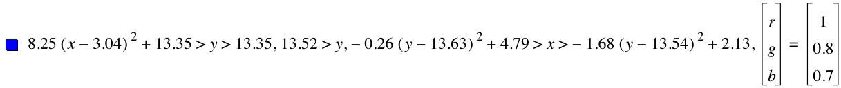 8.25*[x-3.04]^2+13.35>y>13.35,13.52>y,-(0.26*[y-13.63]^2)+4.79>x>-(1.68*[y-13.54]^2)+2.13,vector(r,g,b)=vector(1,0.8,0.7)