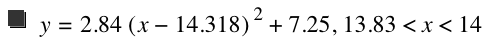 y=2.84*[x-14.318]^2+7.25,13.83<x<14
