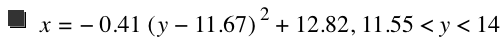 x=-(0.41*[y-11.67]^2)+12.82,11.55<y<14